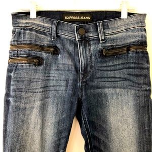 Express mia midrise jeans with black leather and zipper accents size 6